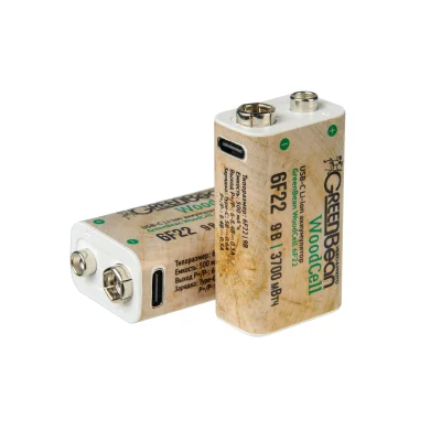 Аккумулятор GreenBean WoodCell 6F22 зарядка USB-C (набор 2 шт)