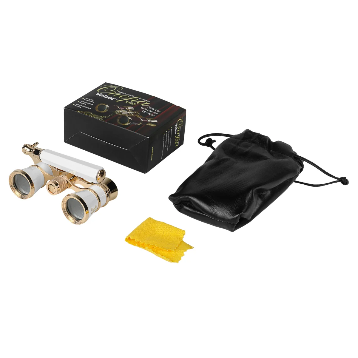 Бинокль театральный Veber Opera БГЦ 3x25  лорнет, белый/золотой