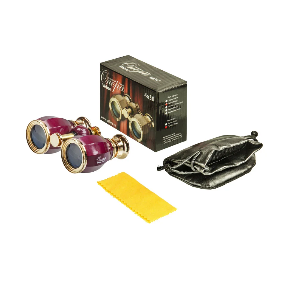 Бинокль театральный Veber Opera БГЦ 4x30  вишня/золотой