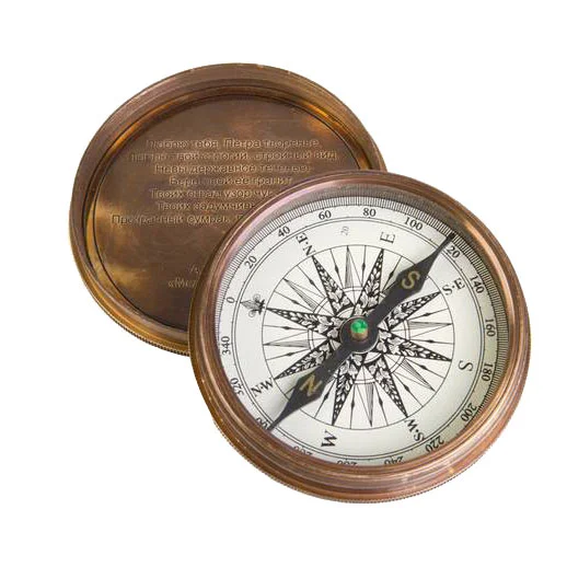 Компас латунный со стихами на крышке, большой