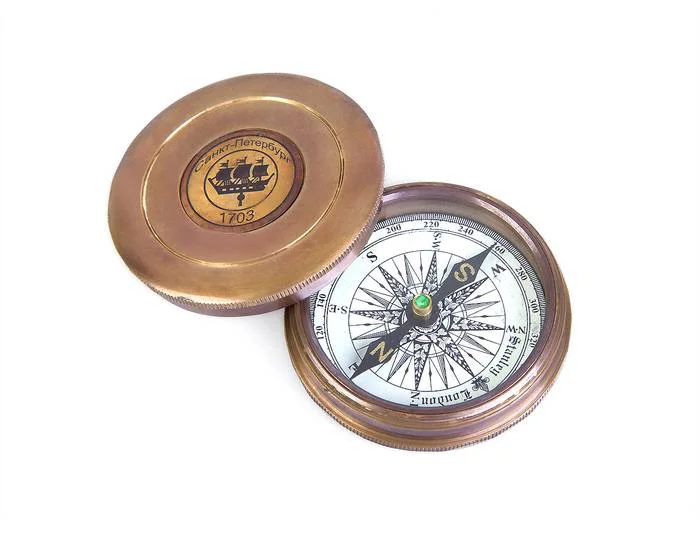 Компас латунный со стихами на крышке, большой