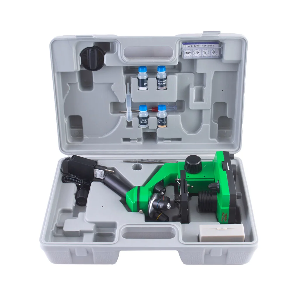 Микроскоп школьный Микромед Эврика 40х-400х в кейсе (лайм)