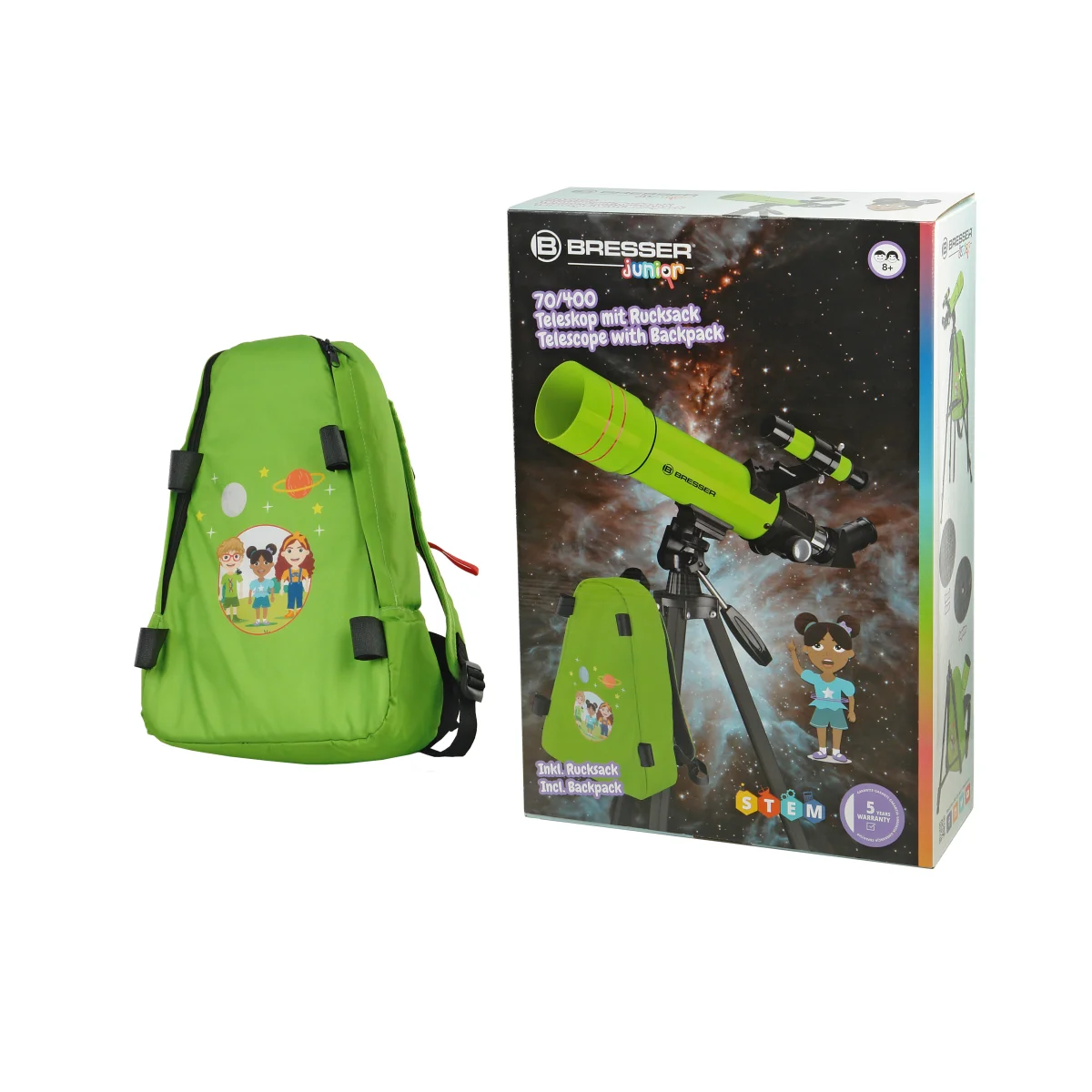 Телескоп BRESSER JUNIOR  70/400 в зеленом рюкзаке (8850610B4K000)